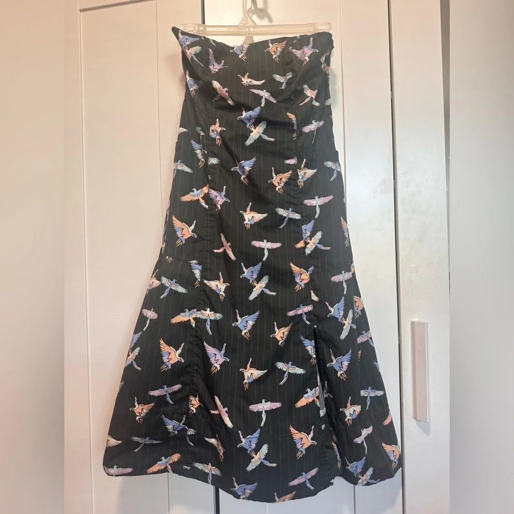Free People Colorful Bird Print Strapless Mini Tube Dress Size 4 100% Cotton
